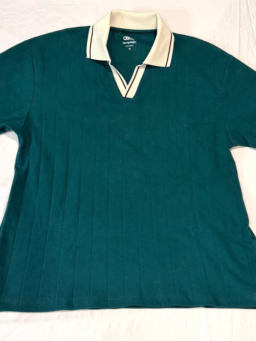 ASOS Teal Polo Short Sleeve Sweater with White Contrast Trim - Size M